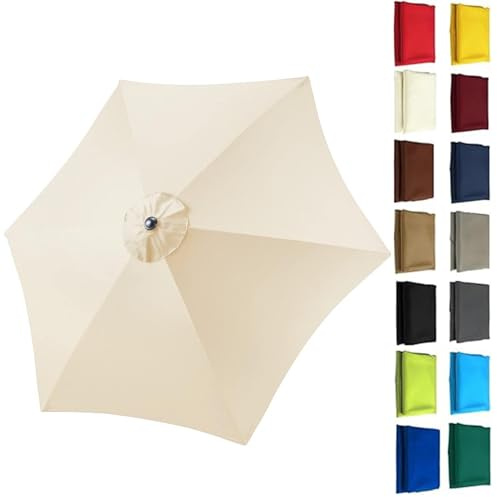 Replacement Parasol Canopy 2M 2.3M 2.5M 2.7M 3M Hexagonal 6 Arms UV 30+ Protection For Garden Umbrella Replacement Cloth Garden Canopy Cover Replacement Cover (Beige,6 ribs-2m(6.5ft))