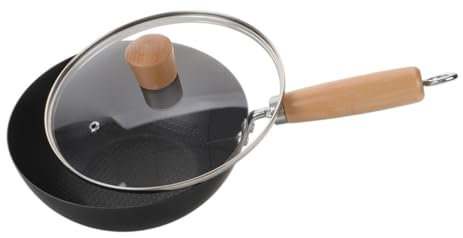 ABOOFAN Sartén Wok De Hierro Fundido Bandeja Wok De Hierro Fundido Con Tapa Antiadherente Cocinar Al Sartenes Para Saltear Tradicional De Hierro Madera Black