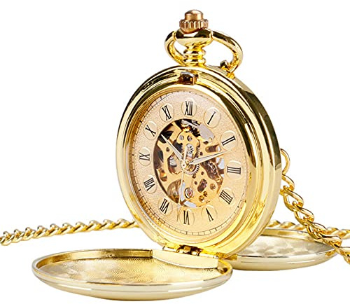 QTYQWC Silber Golden Smooth Mechanical Watch Herren Taschenuhren Männer Frauen handwickelnde Taschenuhr Kette einfache Uhren