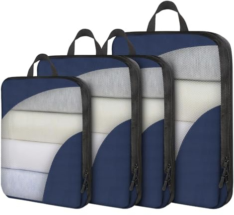 Compression Packing Cubes for Travel, Travel Packing Cubes Compression Set Expandable Packing Organiser Bags for Suitcase, Backpack, Luggage (Navy Blue-4pack)