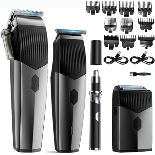 BESTBOMG Maquina de Cortar Pelo Hombre, Cortapelos, Máquina de Afeitar Eléctrica, Recortador de Vello Nasal, Recortadora de Barba Cortadora de Pelo con Peine Guía