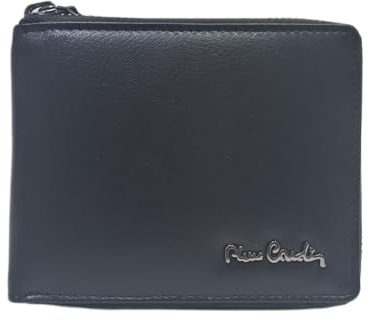 Pierre Cardin Portafoglio in Vera Pelle con Zip e Logo in Metallo Brunito, 7 Scomparti Carte, Doppio Scomparto Banconote, Portamonete, Dimensioni 12X9,5X2 Art. 8818 a, Colore Nero