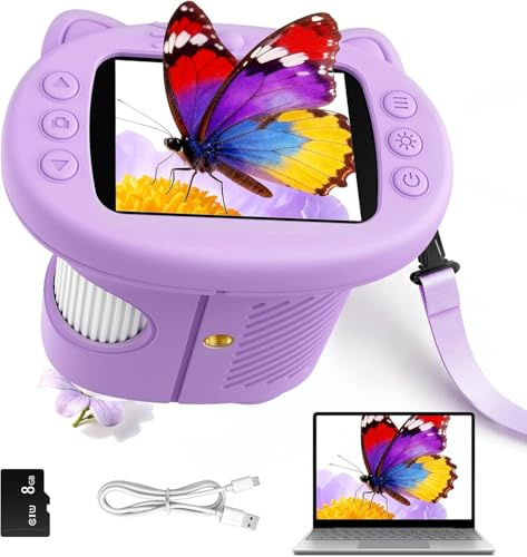 Microscopio Digital para Niños con Pantalla de 2.4'', Recargable 1000x,Microscopio de Bolsillo Portátil para Niñas de 3 a 10 Años (Púrpura)
