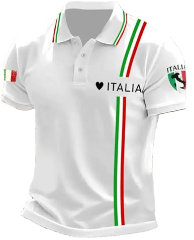 Generisch Polo da uomo a maniche corte con motivo italiano, taglie forti, leggera, da golf, sport, all'aria aperta, traspirante, per il tempo libero