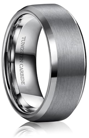 YADOCA Ring Herren Wolfram Ringe für Herren Schwarz/Silber Matt Gebürstet Eheringe Verlobungsring Partnerring Trauringe Herrenringe Breit 8MM Größe 52-72
