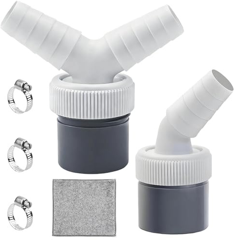 2Pcs Washing Machine Waste Splitter, Drain Pipe Connector Set | Stainless Steel Clamps for Single & Double Connection, Leak-Proof Fittings for Home Laundry Installation