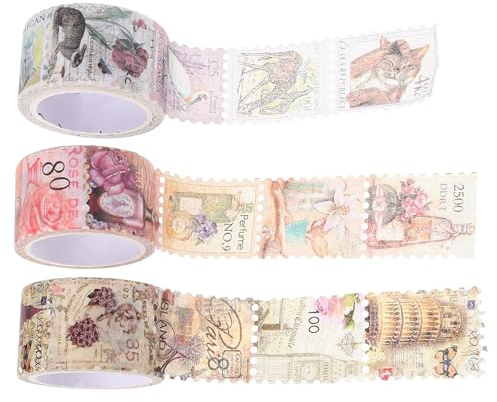 POPETPOP 3 rouleaux Lot de Rubans Adhésifs Washi Vintage Autocollants Décoratifs pour Scrapbooking Journaux et Bricolage Créatif