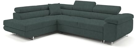 Ecksofa mit Schlaffunktion PASTI L-Form, Sofa Couch mit Bettkasten, 3-Sitzer Eckcouch, Schlafsofa für Wohnzimmer, Big Sofa Couch mit Schlaffunktion (Easy Clean Petrol, Ottomane Links)