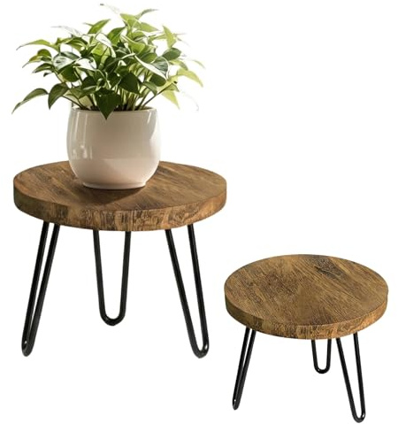 EUBSWA Soporte para plantas de madera, taburete para flores con 3 patas, 25 x 17 cm, taburete para flores, redondo, alta carga, soporte para flores para diferentes tamaños de macetas, mesa auxiliar