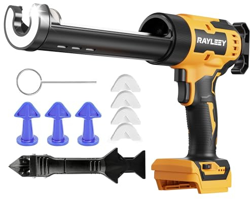 Cordless Caulking Gun for Dewalt 18V, Electric Silicone Sealant Gun with 6-Speed & LED Light, Anti-Drip, 9pcs Tool Kit for 300ml Cartridges, Home Sealing,Filling,Installation(NO Battery)