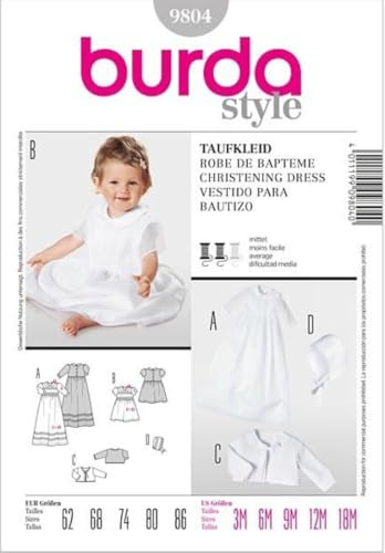 Burda Style Schnittmuster #9804 Kinder Taufkleid mit Jacke und Mütze Gr. 62-86
