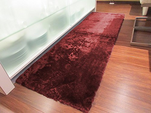 Reissner Lammfelle | FP-195-BOR | Hochwertiger Fell Teppich Bettvorleger Couchauflage | Echtes Merino Schaffell | rechteckig 195x60cm Bordeaux rot