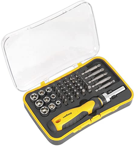 Sealey S0979 Ratchet Screwdriver Socket and Bit Set ,Silver, 45 Pieces