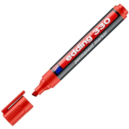Edding 330 - Pennarello indelebile con punta a scalpello, confezione da 10, colore: Rosso