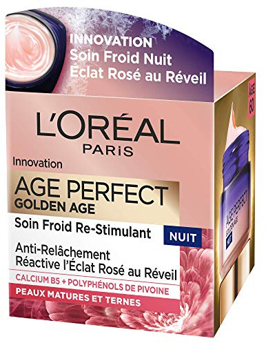 L'Oréal Paris – Age Perfect Golden Age – Soin Nuit Rosé Re-Stimulant – Crème de Nuit Anti-Relâchement & Eclat – Enrichi en Cellules Natives de Pivoine et Calcium/Vitamine B3 – 50 ml
