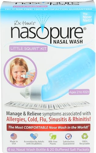 DR HANA'S NASOPURE Nasal Wash, Little Squirt Kit, “The Nicer Neti Pot” Sinus Wash Kit, Comfortable Nasal Rinse Bottle & 20 Salt Packets