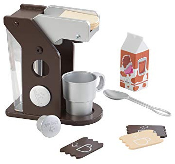 KidKraft Espresso Kaffeemaschine aus Holz für Kinderküche mit Kapseln, Spielküche Zubehör, Spielzeug für Kinder ab 3 Jahre, 63379