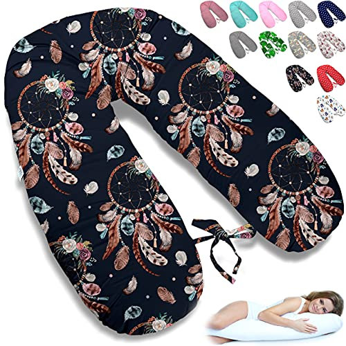 ekm trade 170cm XXL Stillkissen Schwangerschaftskissen Lagerungskissen Seitenschläferkissen große Farbwahl Handmade Baumwolle 100% aus Zertifizierte Materialien (9 – Marineblau – Traumfänger)