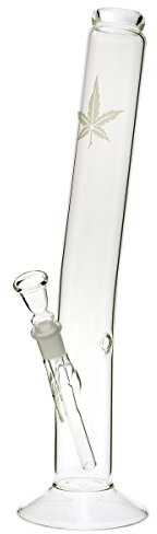 Gebogene Glasbong mit Blattmotiv - 42cm, 18,8mm - Head&Nature Bong-Kollektion