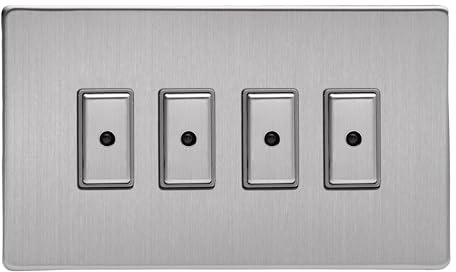 Varilight Quad V-Pro Multi-Point LED Dimmer 4 x 0-100W - Screwless Brushed Steel With Brushed Steel Buttons, JDSE104S