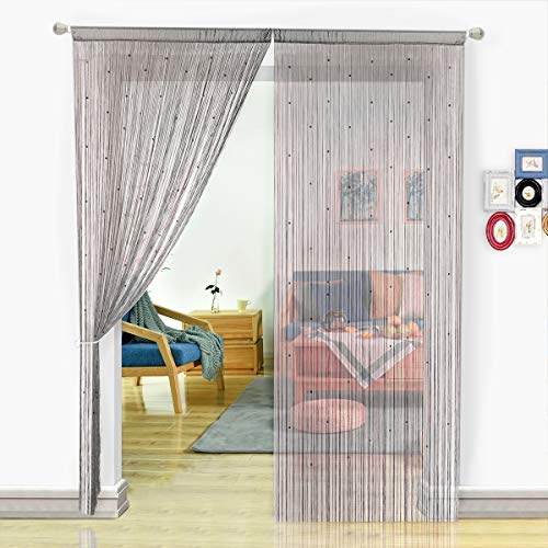 HSYLYM Spaghetti String Vorhänge für Wohnzimmer Perlen Türvorhang Trennwand Home Decor, Grau, 200x200