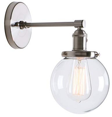 Phansthy Wandlampe,Vintage Wandleuchte aus runde klarglas Wandleuchten Spiegelleuchte Badezimmer Wandbeleuchtung Badezimmerleuchte Küchenwandleuchte im Landhausstil (Gebürsteter Edelstahl Farbe)