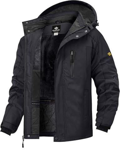 GEMYSE Homme Veste de Ski Imperméable de Montagne Manteau d'hiver Extérieur en Polaire Coupe-Vent avec Capuche(Noir Pur,M)