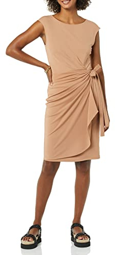 Amazon Essentials Abito a Portafoglio con Scollo a Barchetta e Maniche ad Aletta Donna, Marrone Chiaro, XL