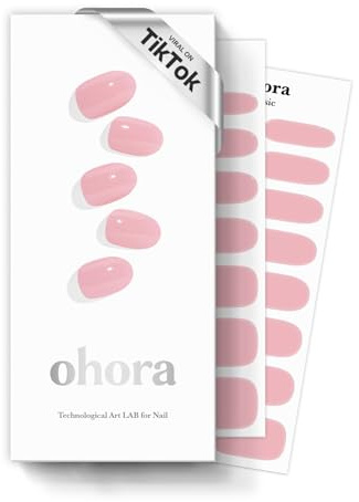 ohora Semi Cured Gel Nail Strips (N Cream Pink) - Pink, Solid, Works with Any UV/LED Lamps, Salon-Quality, Long Lasting, Easy to Apply & Remove - Includes 2 Prep Pads, Nail File & Wooden Stick