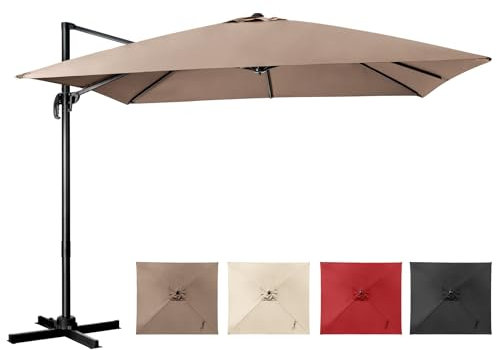 COSTWAY Parasol Déporté Inclinable, Parasol de Jardin Extérieur 3x3M, 8 Baleines en Acier, Rotation 360°, Toit de Ventilation, Pied Croisé, Tissu Anti-UV, Parasol Terrasse Exterieur H273 cm(Café)