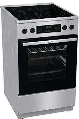 Gorenje GECS5C70XPA Elektro-Standherd mit Glaskeramik-Kochfeld / 50cm / 70 Liter/GentleClose/Schnellaufheizung/AirFry/ExtraSteam/Pizzamodus 300°C/Teleskopauszüge/AquaClean/BräterZone/schwarz