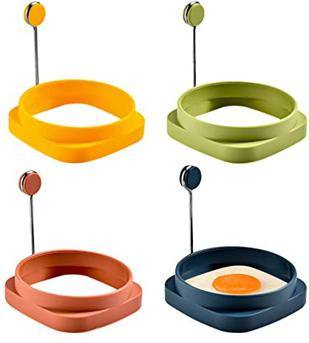 LdawyDE Spiegeleiform, 4 Stück Spiegeleierformen für die Pfanne Rund/Quadrat Pancake Eierformer Silikon Spiegelei Ei Former für Pochierter Eier Pfannkuchen Gebratenes Fleisch