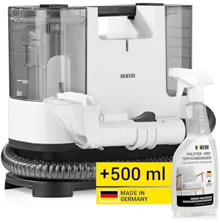 N8WERK Waschsauger Portable Clean | Inkl. Reinigungsmittel | Polster- und Teppichreiniger, leicht und kompakt | Fleckenentferner, leistungsstarker 400 Watt Motor, Frisch- und Schmutzwassertank