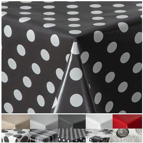 Wachstuchtischdecke Tischdecke abwaschbar PVC Plastik-Tischdecken Gartentischdecke RUND OVAL ECKIG Rechteckig Outdoor Wachs Tafeldecke (Dots, Oval 160x220cm)