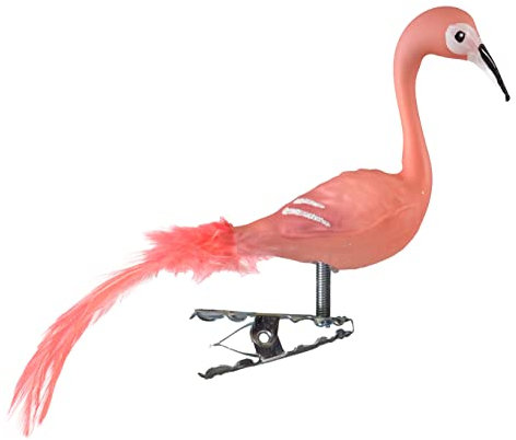 Glas-Vogel, Mini-Flamingo mit Naturfedern | Glasschmuck Made in Germany aus eigener Herstellung | deko Vogel mit Clip, Glasvogel, echter Lauschaer Christbaumschmuck, für den Innenbereich