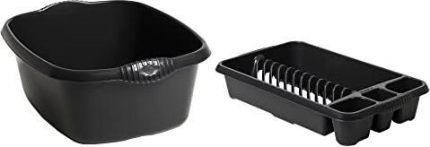 Set of Plastic 39cm Washing Up Bowl Kitchen Organiser with Medium Dish Drainer - High Grade Plastic Kitchen Counter Top Sink and Basin Use Great for Home and Restaurants (Midnight Greyish)