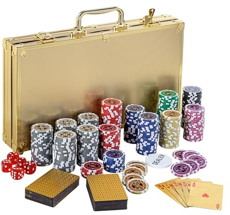 GAMES PLANET Pokerkoffer mit 300 Laser-Chips, Silver/Gold/Black Edition