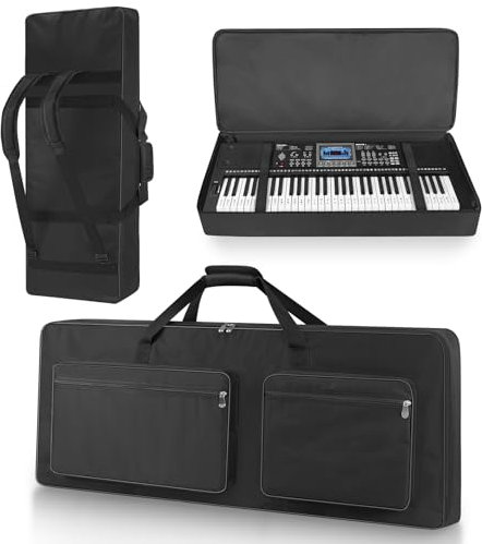 XIDIHF Keyboard-Tasche mit 61 Tasten, langlebig, 10 mm, voll gepolsterte Tasche für E-Piano-Tastatur, mit verstellbaren Rucksackgurten, 4 Aufbewahrungstaschen für Zubehör, 105 x 15,5 x 43,4 cm
