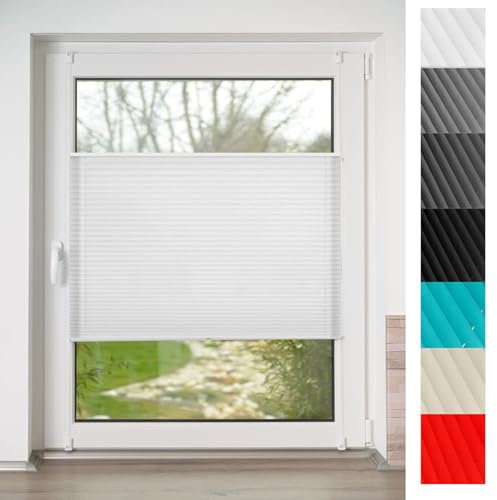 Plissee ohne Bohren Klemmfix Jalousie 25 x 50 cm Einfache Montage, pflegeleicht Plissee Klemmfix Rollo Inkl. Aller Montage-Teile für Wohnzimmer, Weiß