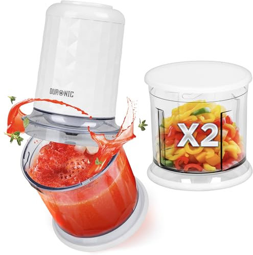 Duronic Mini Chopper CH57 WE Mini Food Processor White, 500W, vegetable Mincer Slicer, Baby Food Maker, 2 x Blender Bowl with Lid, Quad Stainless Steel Blades for Vegetable, Meat, Fruit - 500W, White