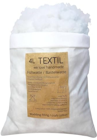 4L Textil Watte zum basteln Bastelwatte Polsterwatte Wattekugeln Polsterfüllung Füllstoff Volumenvlies Deko Watte Füllwatte Füllmaterial Schneewatte(1kg)