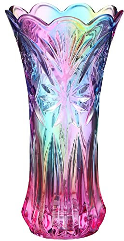 Glass Vase for Flowers: Colorful Flower Vase 24cm tall Crystal Decorative Plant Container for Living Room Dining Bedroom Home Decor Wedding Table Centerpieces Decor Christmas Birthday Gifts for Women