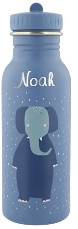 Edelstahl Elefant Kindertrinkflasche (500ml) mit Namen aus rostfreiem Edelstahl für Mädchen und Jungen - Auslaufsicher & kinderfreundlich - Trixie Baby