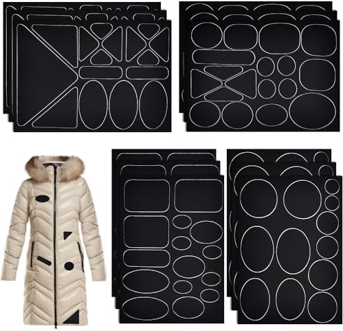XAVSWRDE Parches de Reparación de Chaqueta de Plumón, 12 Hojas de Parches para Chaqueta de Plumas Autoadhesivos Parches de Reparación de Nylon Redondos Triangulares Rectangulares Ovalados