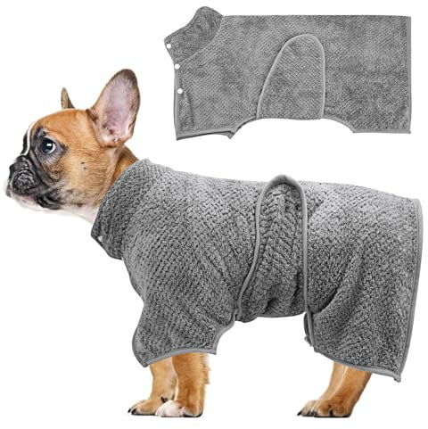 Hundetrockenmantel,Super Saugfähiger Hundebademantel,Mikrofaser-Hundehandtuch Schnell Trocknend Weiches Verstellbarer Hundebadetuch für Hunde und Katzen (Grau, L)