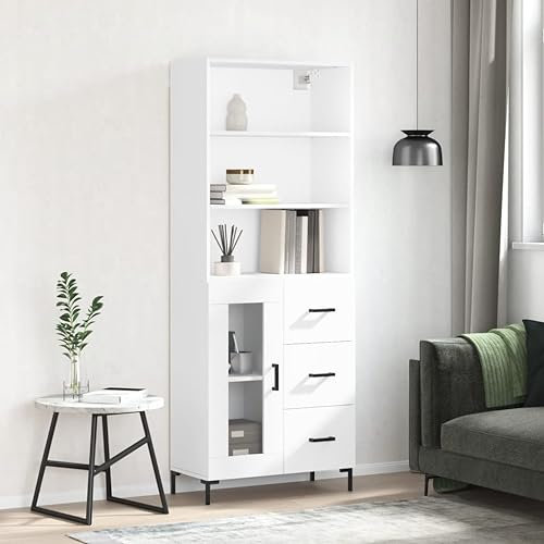 HETFTJN Highboard, Sideboard Büroschrank Besenschrank Kücheninsel Geeignet für Badezimmer Schlafzimmer Office Wohnzimmer Weiß 69,5x34x180 cm Holzwerkstoff