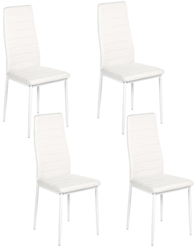 GOKHOMX Set mit 4 modernen Esszimmerstühlen, Küchenstühle mit Metallbeinen, Esszimmerstuhl, gepolstert, aus Kunstleder, für Esszimmer, Küche, Restaurant (weiß)