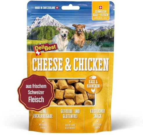 DeliBest Cheese & Chicken Snack für Hunde I Hundesnacks getreidefrei I Hundeleckerlie zur Belohnung oder als Training I Leckerli für Hund I Hunde Snack aus Hähnchen & Käse I 100 g