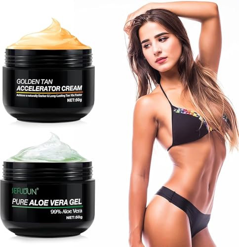 Set Gel Intensivo Abbronzante e Aloe Vera, Crema Acceleratore di Abbronzatura - Aloe Vera Naturale, Maschera di Aloe, Doposole per Viso, Idratazione Profonda Scottature Solari