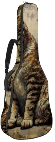 Akustikgitarre Tasche für 40/41/42 Zoll, wasserdichte Gigbag mit Zubehörfach, Vintage Katze Muster, Mehrfarbig Nr. 04, 42.9x16.9x4.7 in, Gitarrentasche